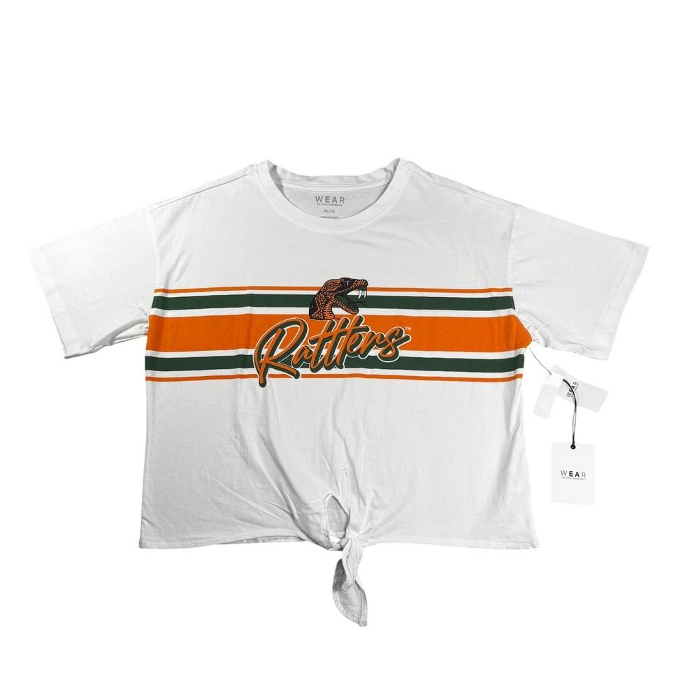 WEAR by Erin Andrews FAMU Rattlers Tie Front T-Shirt White XL Florida A&M HBCU